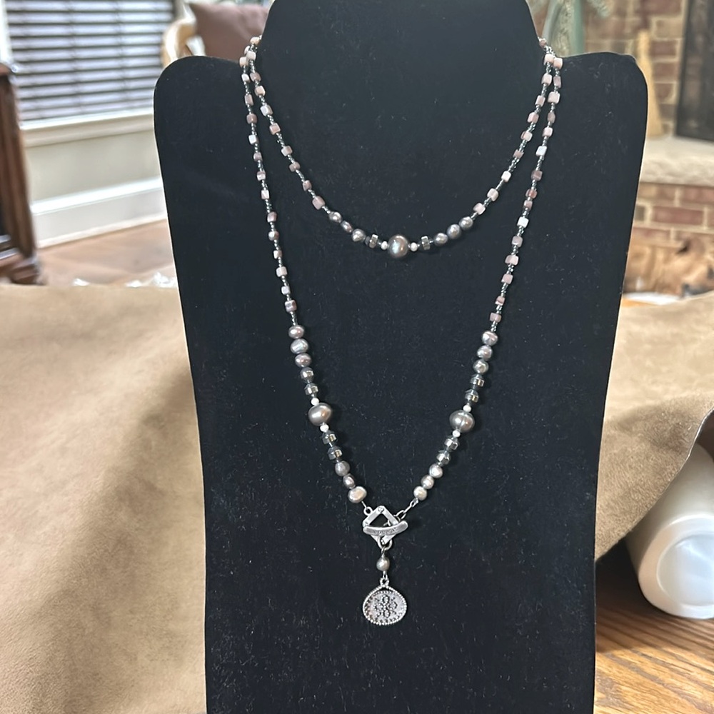 Silpada Gray Glass, Shell, Hematite, Pearl Sterling Silver Necklace